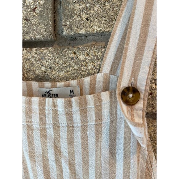 Striped Beige & White Hollister Overall Romper With Buttons & Pockets Size M - Picture 4 of 7